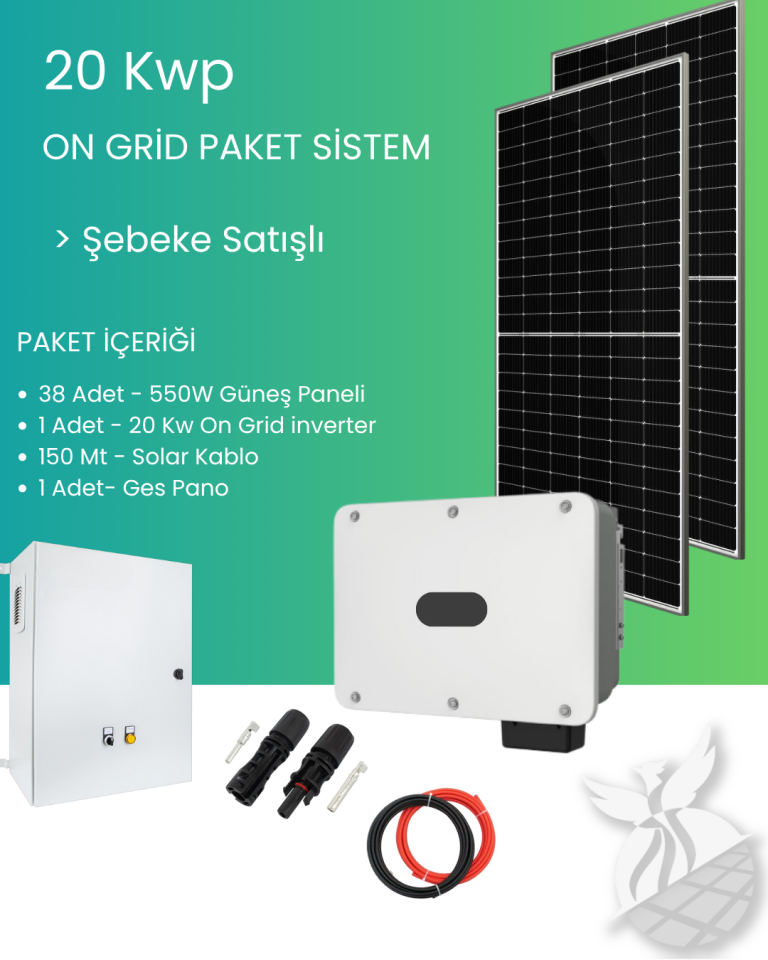 20 kWp On-Grid Güneş Enerji Santrali (Şebeke Satışlı Sistem)