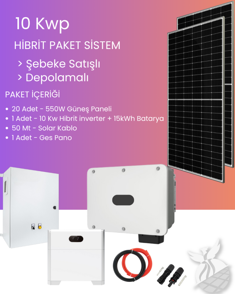 10 kW Hibrit Sistem Paketi - Şebeke Satışlı + Depolamalı