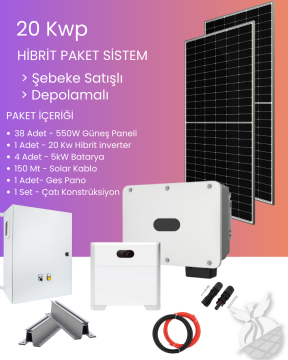20 kWp Hibrit Paket Sistemi - Şebeke Satışlı - Depolamalı